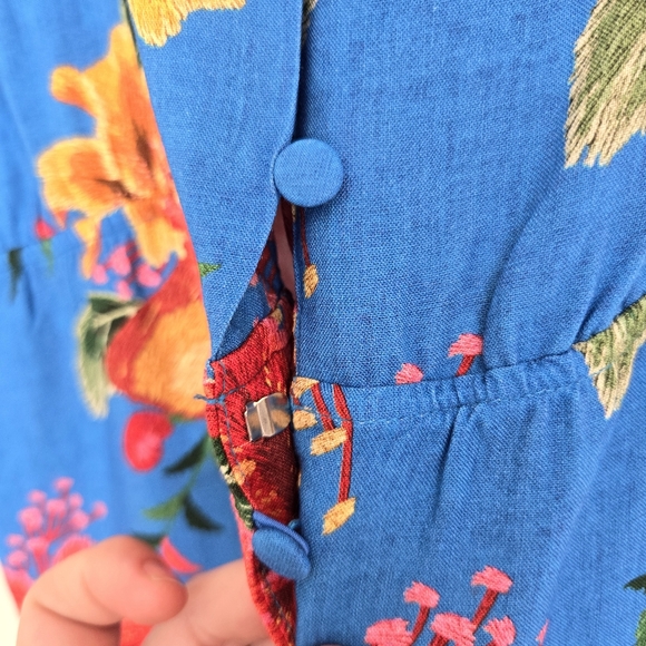 Farm Rio Blue Tropical Button Front Ruffled Top - Picture 7 of 13